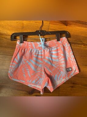 Salt Life Girl’s Boardshorts/Short Salmon & Columbia Blue Leaf  Print NWT YM